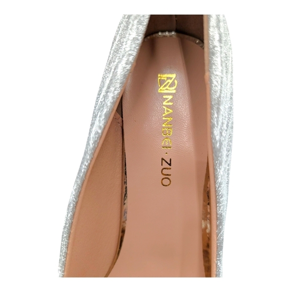 Nanbein Zou Silver Microfiber Leather Stiletto Elegant Heels Women US 9 EU 42 - Picture 11 of 14